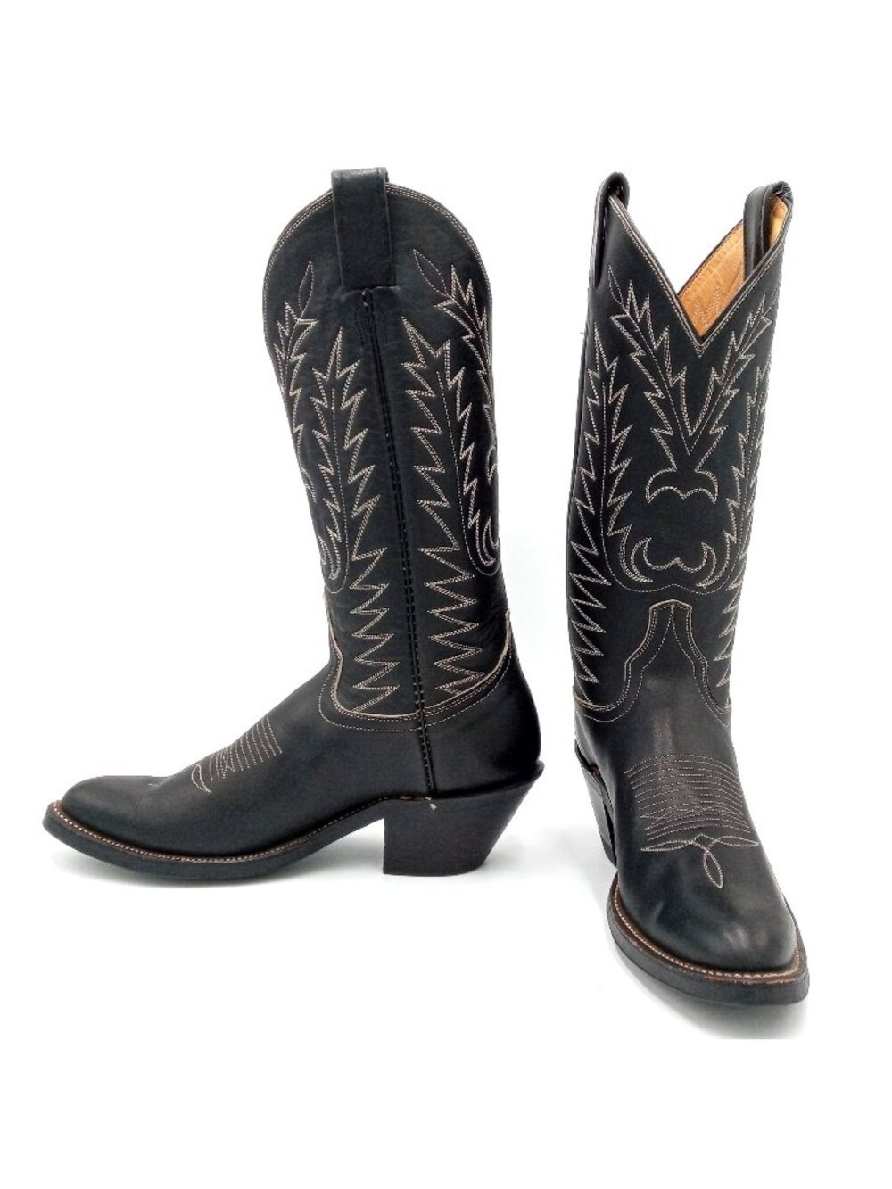 Laramie Cowboy Boots Mens Black Leather Size 8.5 A Very Narrow Country Western